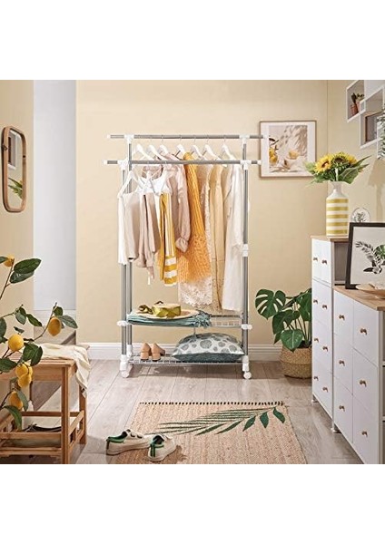 Askısı, 95-172 cm Ayarlanabilir 2 Ayakkabı Raflı, Paslanmaz Çelik Kaplama, LLR03W modelleri