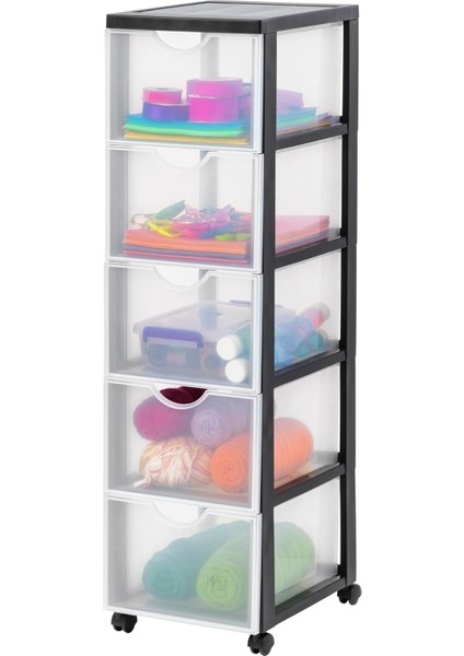 Ohyama, Saklama Kulesi, Plastik Düzenleyici, 5 Çekmece, 15 L, Sabit Kulplar, Sabit, Tekerlekler, Format A4, Ofis, Yatak Odası, Oturma Odası, - DDDC-305 - Siyah
