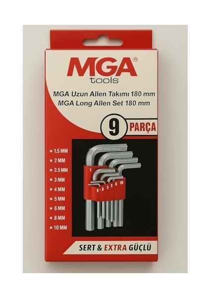 Mga 9 Parça L Allen Anahtar Takımı, Metrik 1.5–10 mm Boyutlu, Dayanıklı, Taşıma Aparatlı, Hobi ve Endüstriyel Kullanım Için Mini Set (Uzun, 180 Mm) fiyatları