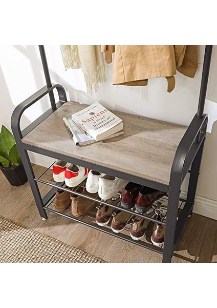 , Koltuklu, 9 Askılı Askısı, Bank, 2 Raf, 183 cm Yüksekliğinde, Endüstriyel Tasarım, Grej Gri, HSR40MG modelleri