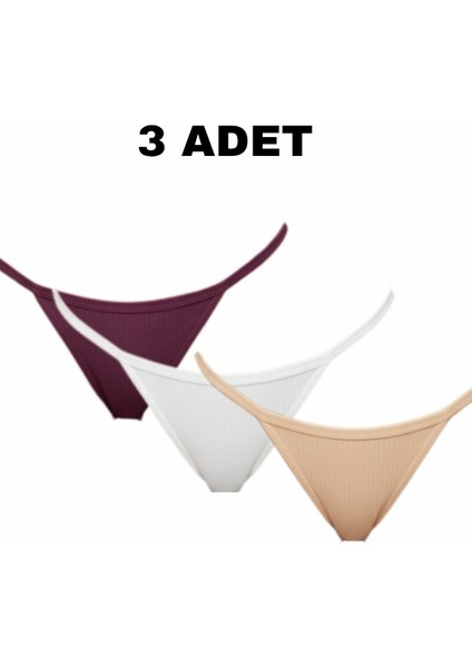 Çok Renkli 3'lü Set Pamuklu Ip String Külot