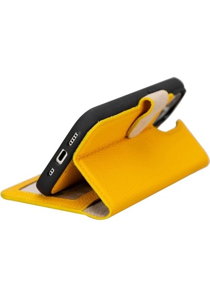 Buğz Apple iPhone 15 Uyumlu Deri Cüzdanlı Kılıf Mwwn FL12 Sarı modelleri