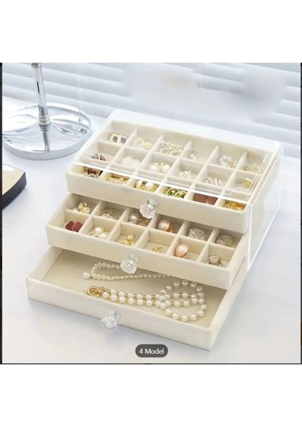 Buğz 3 Çekmeceli Bölmeli Şeffaf Kadife Mücevher Takı Kutusu Küpe Yüzük Kolye Düzenleyici Organizer fiyatları