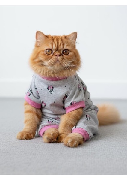 Pembe Minnie Kedi Uyku Seti | Penye Kedi Tulum ve Mini Yastık Takımı | Pamuklu | Tüy Dökülmesini Azaltır | fırsatları