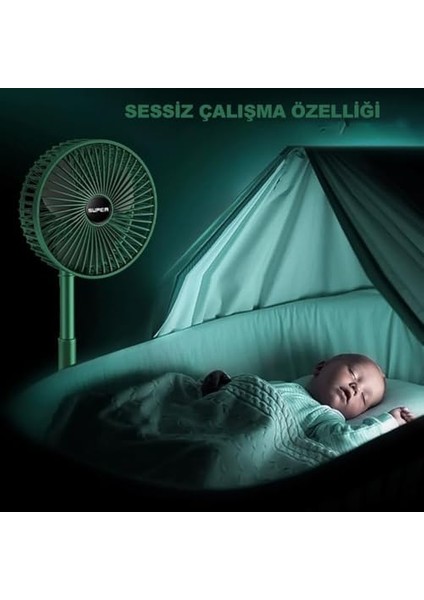 Taşınabilir Fan Katlanır Teleskopik USB Fanı Ev Ofis Masaüstü Sessiz Fan (Yeşil, Orta) modelleri