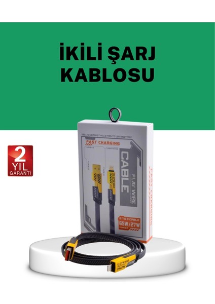 Buğz Yüksek Hızlı 65W Güç Çıkışlı Çoklu Cihaz Uyumlu Şarj Kablosu