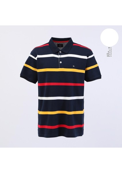 Erkek Polo Yaka Kısa Kol Tişört - (M-3xl) - CZT-155 - Beyaz - Lacivert