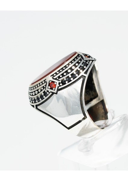 Karizmatik Tasarım Koyu Kırmızı Taşlı Özel Işlemeli Erkek Yüzük fırsatları