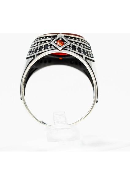 Karizmatik Tasarım Koyu Kırmızı Taşlı Özel Işlemeli Erkek Yüzük indirimleri