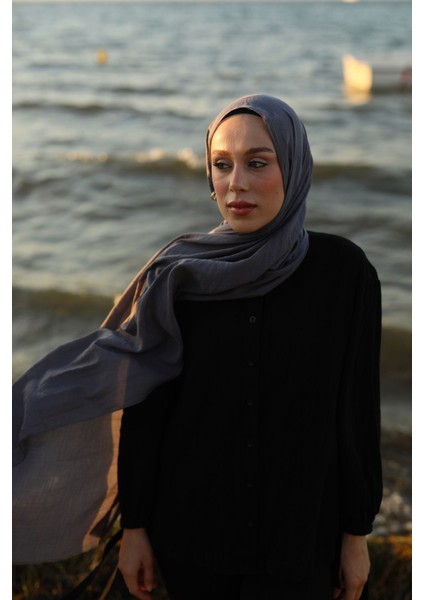 Kadın Pamuklu Şal Yumuşak Dokulu Kurşun Renk Düz Desen İlkbahar Yaz Koleksiyonu indirimleri