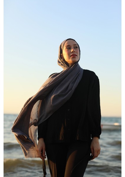 Kadın Pamuklu Şal Yumuşak Dokulu Kurşun Renk Düz Desen İlkbahar Yaz Koleksiyonu