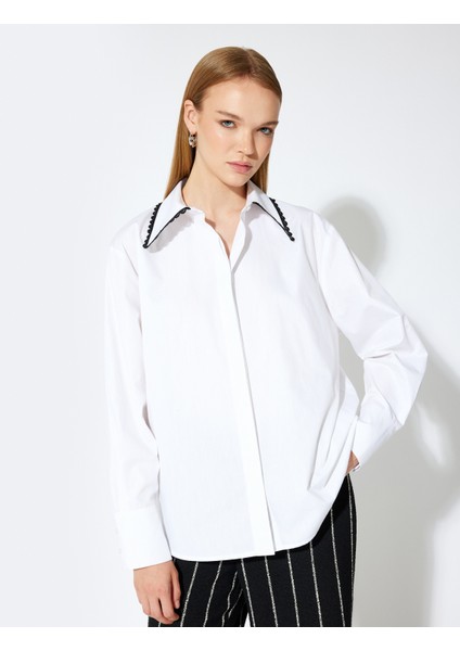 Dantel Detaylı Sivri Yaka Gömlek Uzun Kollu Pamuklu modelleri