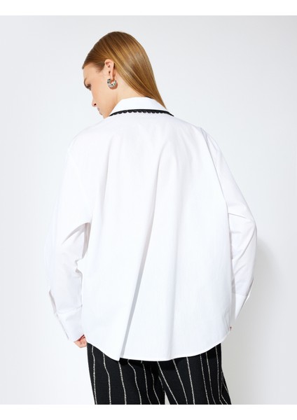 Dantel Detaylı Sivri Yaka Gömlek Uzun Kollu Pamuklu fırsatları