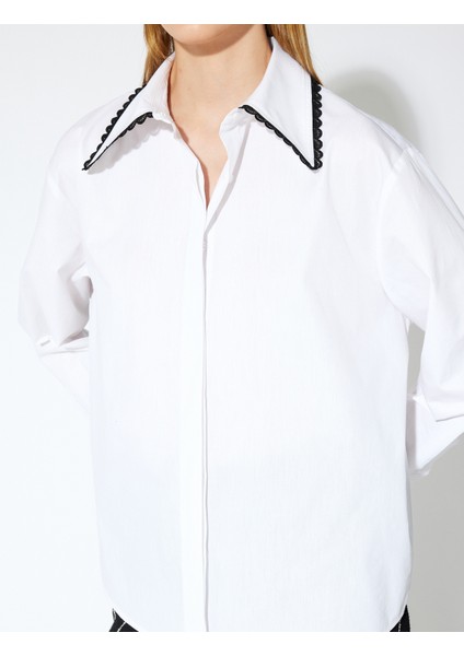 Dantel Detaylı Sivri Yaka Gömlek Uzun Kollu Pamuklu indirimleri