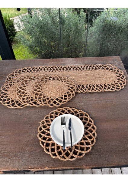 4 Kişilik Hasır Görünümlü Amerikan Servis ve Runner Takımı