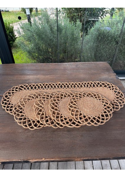 4 Kişilik Hasır Görünümlü Amerikan Servis ve Runner Takımı fiyatları