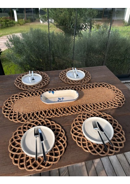 4 Kişilik Hasır Görünümlü Amerikan Servis ve Runner Takımı modelleri