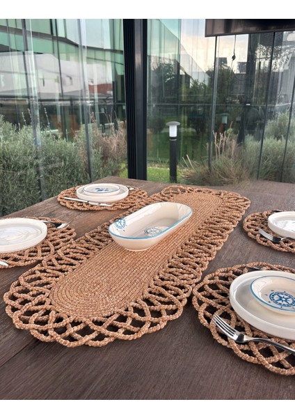 4 Kişilik Hasır Görünümlü Amerikan Servis ve Runner Takımı fırsatları