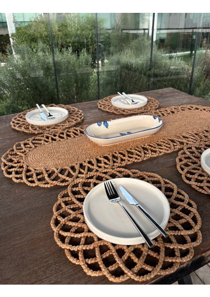 4 Kişilik Hasır Görünümlü Amerikan Servis ve Runner Takımı indirimleri