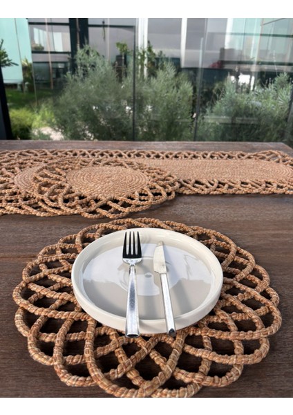 4 Kişilik Hasır Görünümlü Amerikan Servis ve Runner Takımı