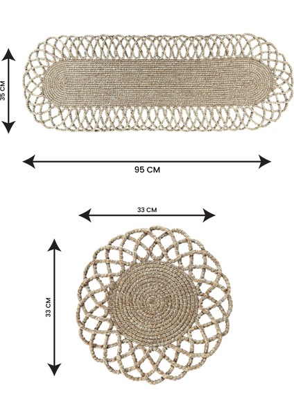 4 Kişilik Hasır Görünümlü Amerikan Servis ve Runner Takımı
