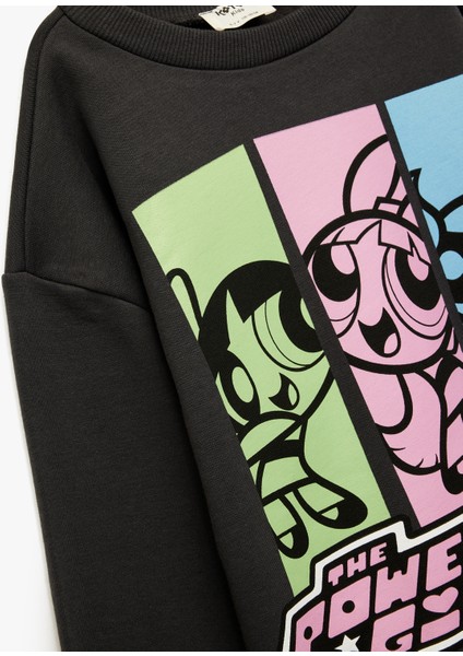 Şardonlu Uzun Kollu Bisiklet Yaka Lisanslı Powerpuff Girls Oversize Sweatshirt modelleri
