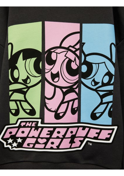 Şardonlu Uzun Kollu Bisiklet Yaka Lisanslı Powerpuff Girls Oversize Sweatshirt fırsatları