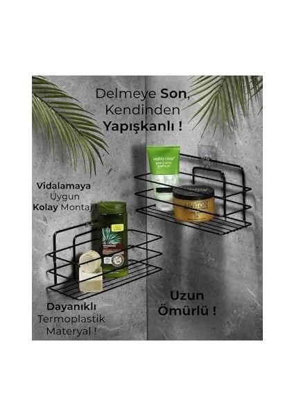 Haus Ömür Boyu Paslanmaz Yapışkanlı Düzenleyici Şampuanlık Duş Rafı Siyah Tş-01 1 Adet modelleri