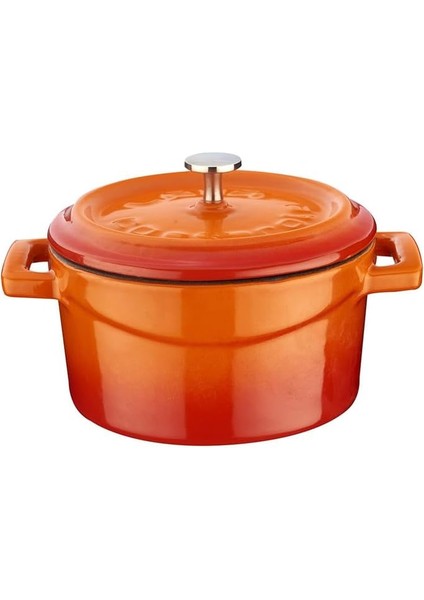 Metal Döküm Mini Tencere, 10 Cm, 0.35 L Hacim, Turuncu