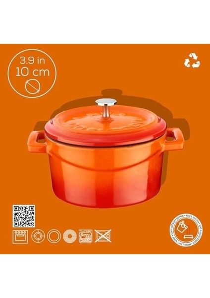 Metal Döküm Mini Tencere, 10 Cm, 0.35 L Hacim, Turuncu modelleri