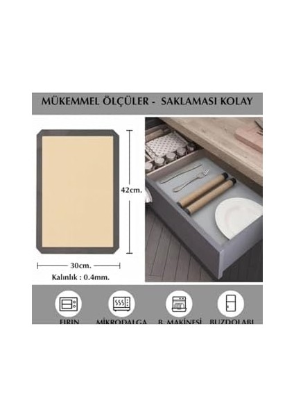 Gri Renk Silikon Kenar Ortası Cam Elyaf Yanmaz Yapışmaz Pişirme ve Hamur Açma Matı 40 * 30 1 Adet,gri modelleri