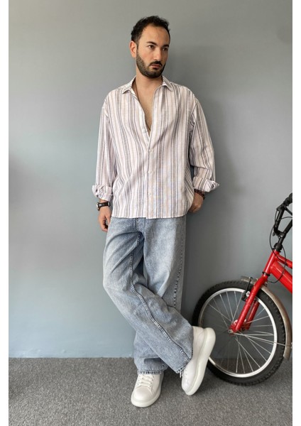 Uzun Kollu Keten Görünümlü Çizgili Gömlek modelleri