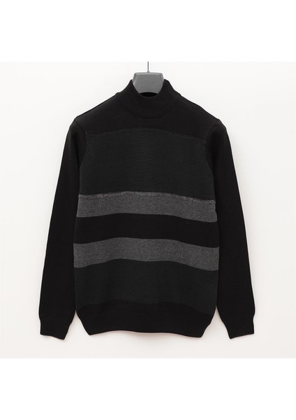 Erkek Şardonsuz Uzun Kol Ince Bisiklet Yaka Sweatshirt - 180981 - Siyah