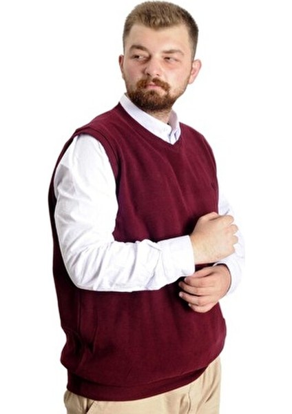 Büyük Beden Erkek Süeter Mürdüm Renkli Vanize Selanik Yaka Tipi 2023 Sonbahar Kış