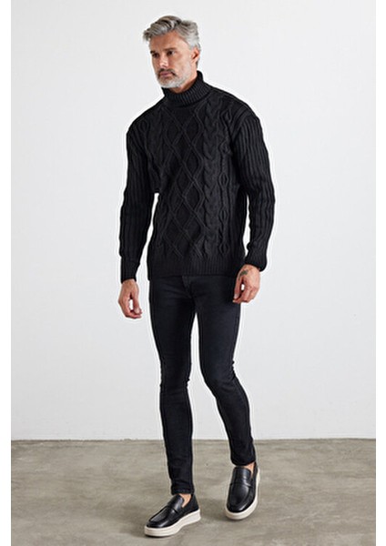 Erkek V Yaka Triko Kazak Düz Desen Normal Kalıp Orta Kalınlık