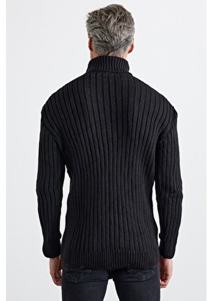 Erkek V Yaka Triko Kazak Düz Desen Normal Kalıp Orta Kalınlık