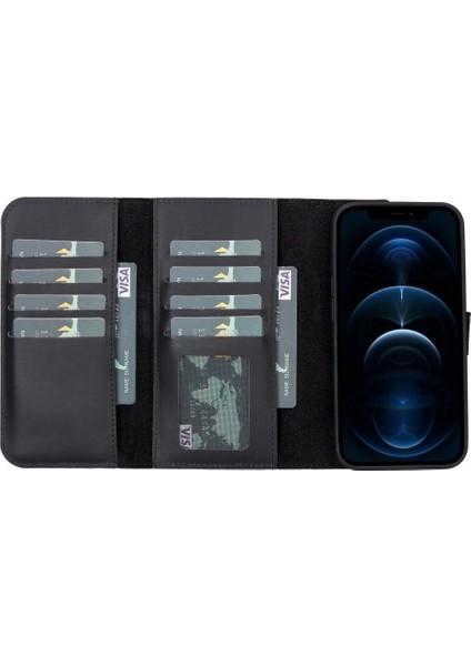Buğz Apple iPhone 13 Pro Uyumlu Deri Cüzdanlı Kılıf Santa G1 Siyah