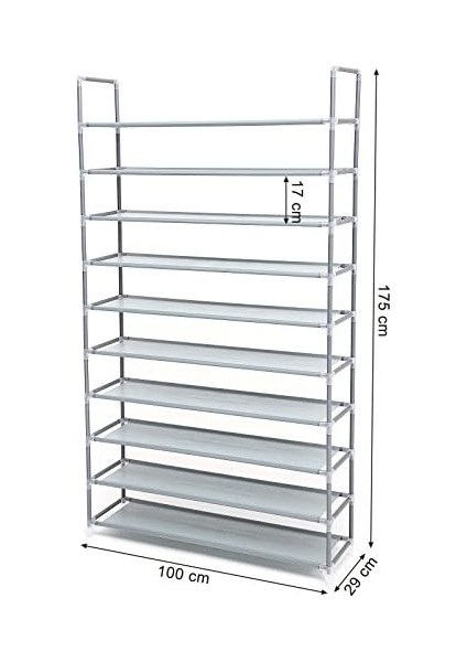 10 Katlı Ayakkabı Rafı, 100X29X175 Cm, Gri, LSR10G fiyatları