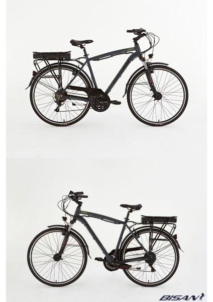 Comet Elektrikli Bisiklet 52 cm V 28 Jant 21 Vites Parlak Gri Sarı