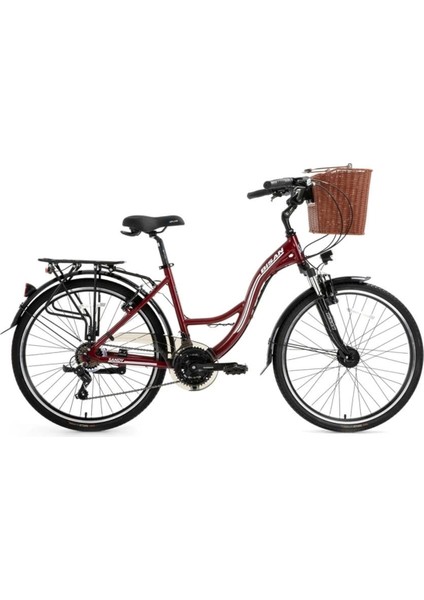 Sandy-23 Sepetli Bayan Şehir Bisikleti 43CM V 26 Jant 21 Vites Bordo Beyaz fiyatları