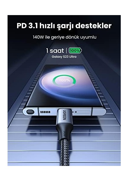 USB C To Type-C Pd 3.1 240W 5A Hızlı Şarj ve Kablosu 2 Metre modelleri