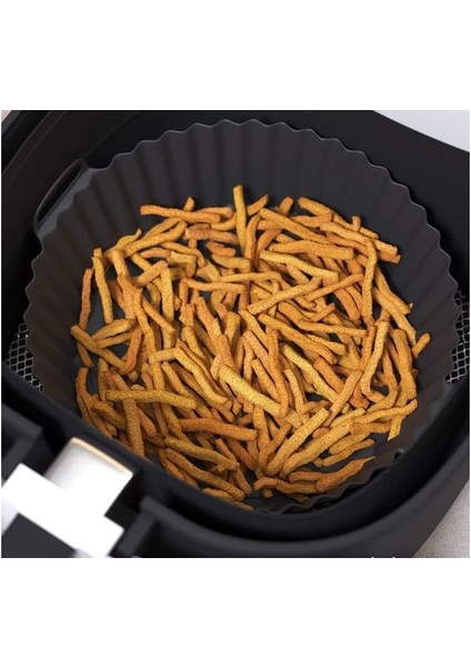 Airfryer Silikon Pişirme Kabı 20X5 cm Bpa Içermez Airfryer Pişirme Kağıdı, Yapışmaz Temizlenir, Silikon Pişirme Kalıbı (Siyah)