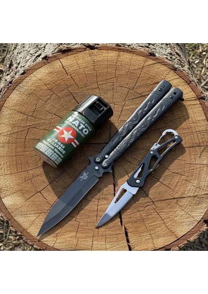 Ejderha Desenli Biber Gazı ve Mini Çakı Hediyeli Çakı Seti