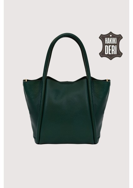 Hakiki Deri Kadın Organizerlı El Çantası Yeşil SMR9206-2