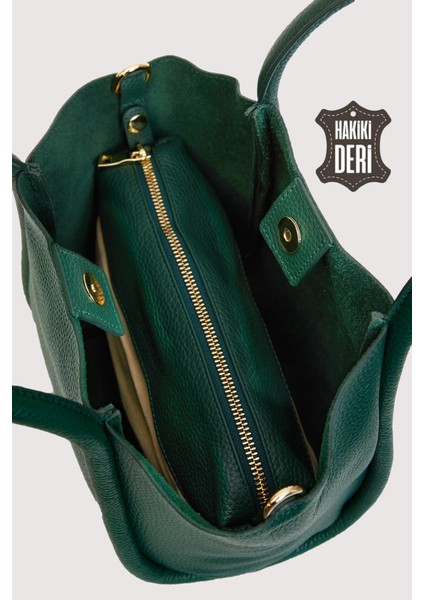 Hakiki Deri Kadın Organizerlı El Çantası Yeşil SMR9206-2 indirimleri