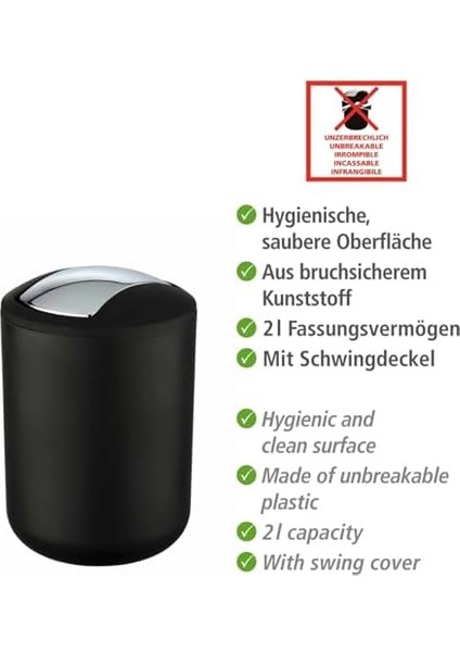 Salıncaklı Kapaklı Çöp Kovası Brezilya S Siyah 2 Kırılmaz Siyah fiyatları