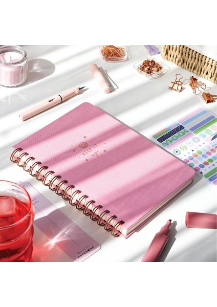 A5 Spiralli Sert Kapak Tarihsiz Not Defteri Şeker Pembe