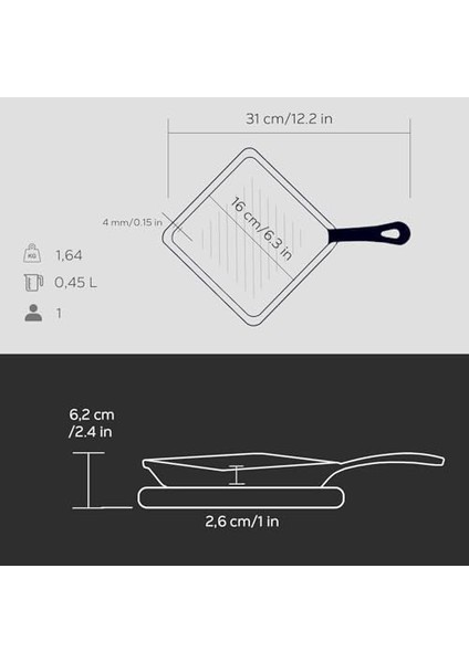 Döküm Mini Kare Tava Kayın Ahşap Altlıklı Döküm Demir Yekpare Saplı Ölçü 16X16CM. modelleri