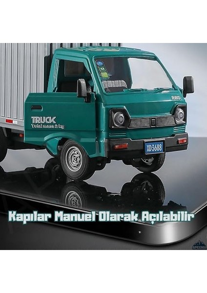 Uzaktan Kumandalı Sesli Işıklı Şarjlı Buhar Atan Kapıları Açılan Rc Kamyonet Yük Taşıma Aracı (Yeşil) modelleri