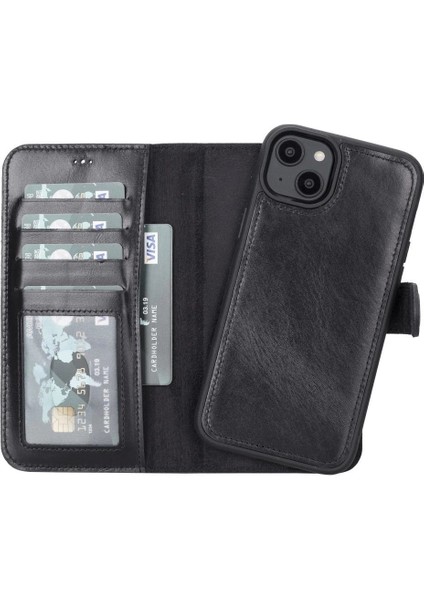 Buğz Apple iPhone 14 Plus Uyumlu Deri Cüzdanlı Kılıf Mwwn Rst1 Siyah